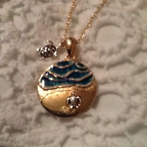 Ocean Waves Turtle Necklace and Earrings Set
